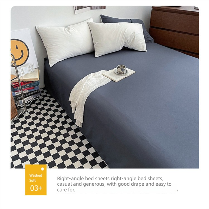 Baolan Light Grey Washed Cotton Bedding Set - Solid Color Fitted Sheet Style, 4-Piece Set for 1.5m Bed, Includes 10 Random Color Quilt Fasteners(1.5m)