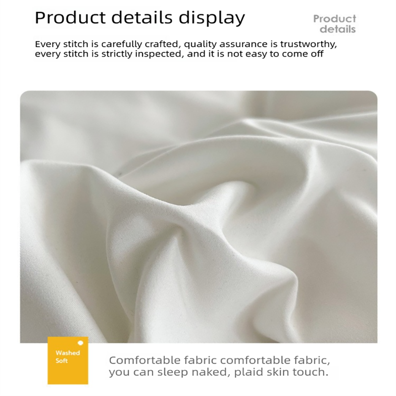 Light grey and pink Washed Cotton Bedding Set - Solid Color Fitted Sheet Style, 4-Piece Set for 1.5m Bed, Includes 10 Random Color Quilt Fasteners(1.5m)