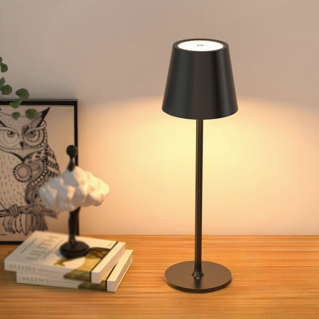 LED High-Foot Table Lamp with Touch Control - Rechargeable Dimmable Bedside Night Light for Bedroom & Living Room - Perfect Gift for Women(Black with a rounded base)