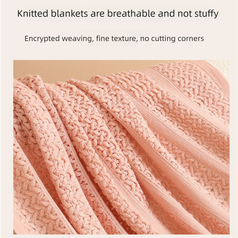 Beige Elegant Openwork Knitted Throw Blanket with Tassels - 130x230cm Large Decorative Soft Sofa Blanket for Living Room & Bedroom - Breathable Cozy Cover for Travel & Office Nap