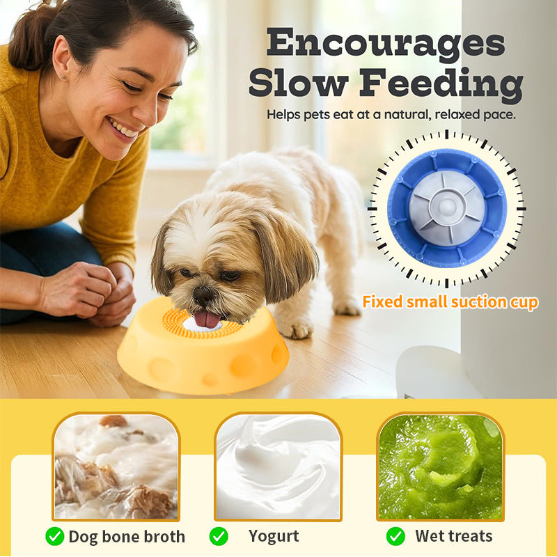 Black Silicone Dog Liquid Lick Bowl with Floating Fun Ball - Interactive Slow Feeder & Anti-Slip Calming Pet Bowl for Dogs and Cats