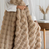 Brown Luxury Tuscany Fleece Rabbit Fur Bubble Blanket (180 x 200 CM) - Double-Sided Thickened Soft Plush Bedding & Large Bed Blanket
