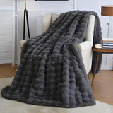 Black Grey Luxury Tuscany Fleece Rabbit Fur Bubble Blanket (140 x 200 CM) - Double-Sided Thickened Soft Plush Bedding & Sofa Throw