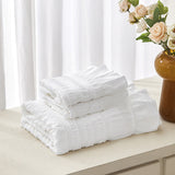 White Elegant Ruffle Seersucker Duvet Cover with 2PCS Pillow Shams - 3-Piece Vertical Stripe Clipped Floral Textured Bedding (King Size 264 x 229 CM)