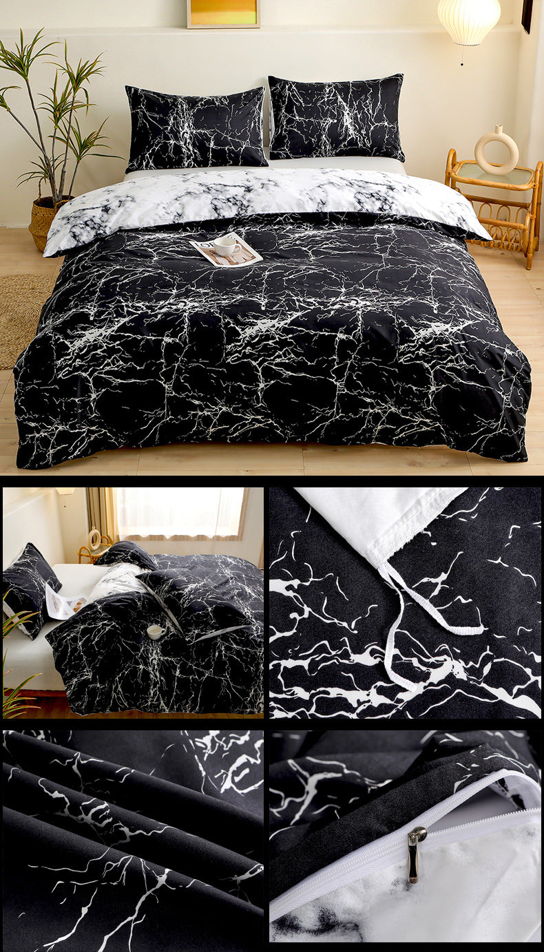 4-Piece Black Silhouette Printed Soft-Touch Brushed Bedding Set for 1.5M Bed: 175 x 220 CM Duvet Cover, 150 x 200 (+25) CM Deep Pocket Fitted Sheet & 2PC 50 x 75 CM Pillowcases