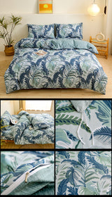 4-Piece Tropical Jungle Printed Soft-Touch Brushed Bedding Set for 1.5M Bed: 175 x 220 CM Duvet Cover, 150 x 200 (+25) CM Deep Pocket Fitted Sheet & 2PC 50 x 75 CM Pillowcases