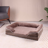 Brown Waterproof Egg-Crate Foam Therapeutic Pet Sofa Bed and Fleece Lounge (XL Size 110 x 82 x 17 CM) - Low Entry, High Bolster Support & Zipper Removable Cover