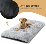 65 x 50 CM Winter Long Plush Dog Bed for Large Dogs - 10CM Thickened Fluffy Faux Fur Pad - Calming Anti Anxiety Pet Cushion with Non-Slip Bottom, Removable & Washable Heavy Duty Bedding, Grey