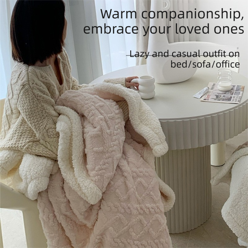 Beige color 180*200cm Double Blanket, Taffeta Fleece Blanket, Thick Winter Quilt, Lambswool Coral Fleece Small Blanket, Office Nap Blanket, Sofa Cover Blanket, Bedding, Machine Washable