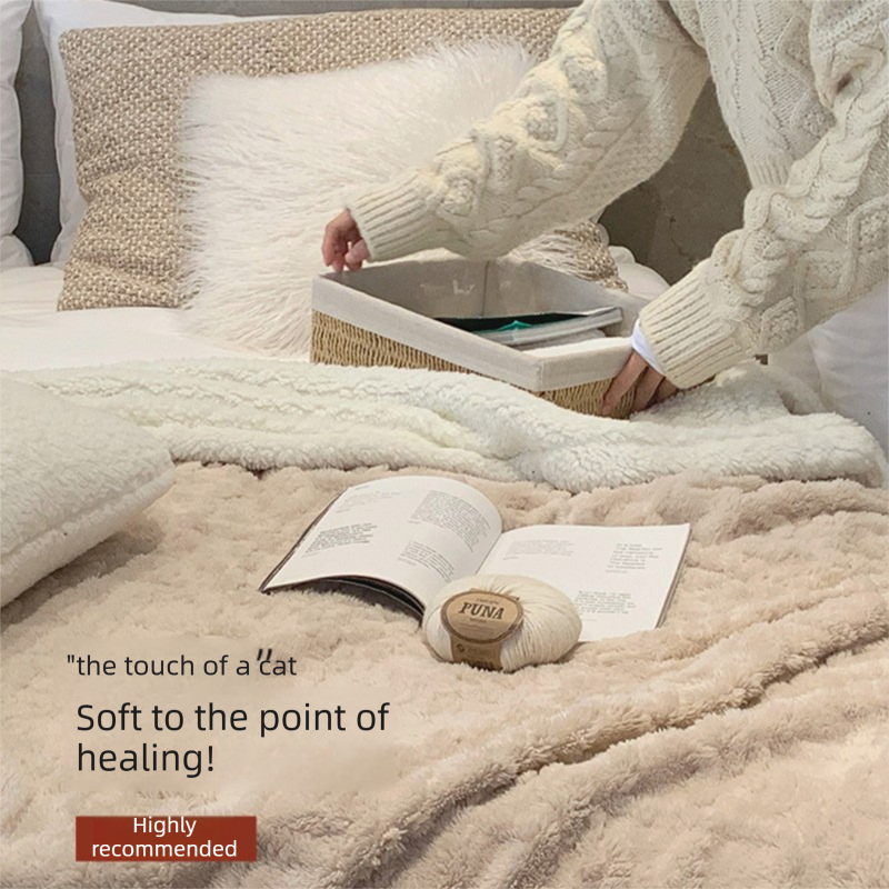 Beige color 180*200cm Double Blanket, Taffeta Fleece Blanket, Thick Winter Quilt, Lambswool Coral Fleece Small Blanket, Office Nap Blanket, Sofa Cover Blanket, Bedding, Machine Washable