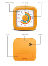 Orange Visual timer for children and the kitchen – a 60-minute rainbow countdown timer, silent operation, suitable for cooking, studying, and everyday tasks. Battery powered (batteries not included), made of ABS plastic