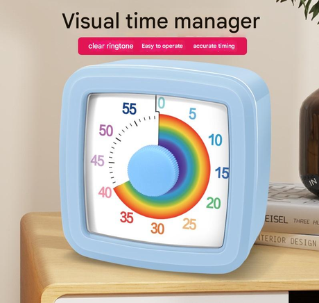 Blue Visual timer for children and the kitchen – a 60-minute rainbow countdown timer, silent operation, suitable for cooking, studying, and everyday tasks. Battery powered (batteries not included), made of ABS plastic