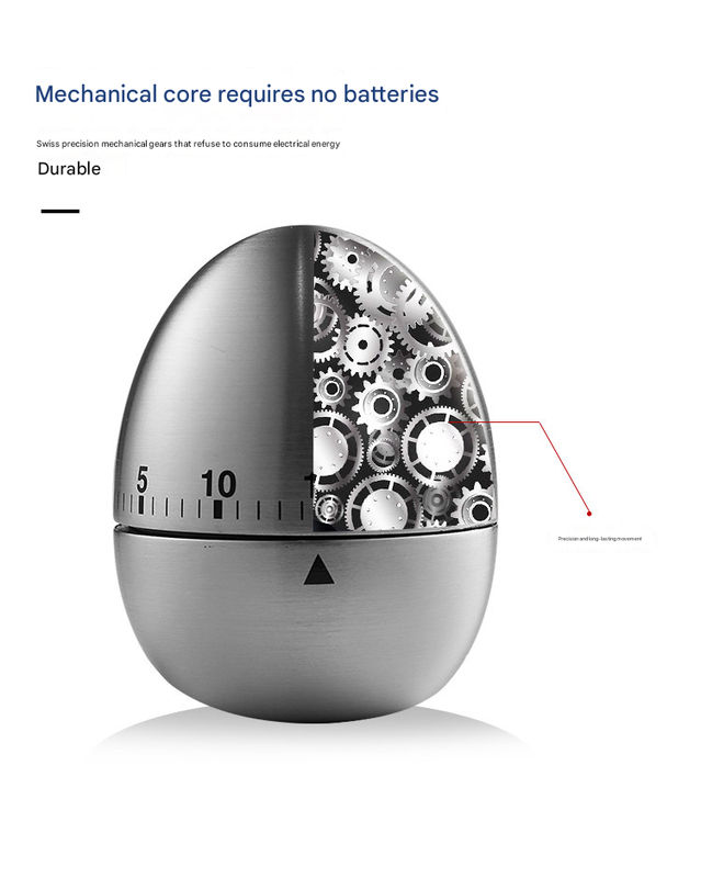 Egg Shape Stainless Steel Kitchen Timer Mechanical Cooking Timer -  Wind-Up 60 Minute Countdown Timer - Loud Ring 72dB Baking Tool with Non-Slip Base - Battery-Free Analog Timer for Home Office