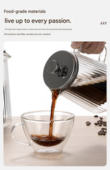 350ML Double Wall Glass French Press Coffee Maker - Borosilicate Glass Coffee Plunger with 304 Stainless Steel Filter, Heat Resistant Vertical Ribbed Design for Home Brewing