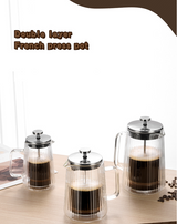 1000ML Double Wall Glass French Press Coffee Maker - Borosilicate Glass Coffee Plunger with 304 Stainless Steel Filter, Heat Resistant Vertical Ribbed Design for Home Brewing