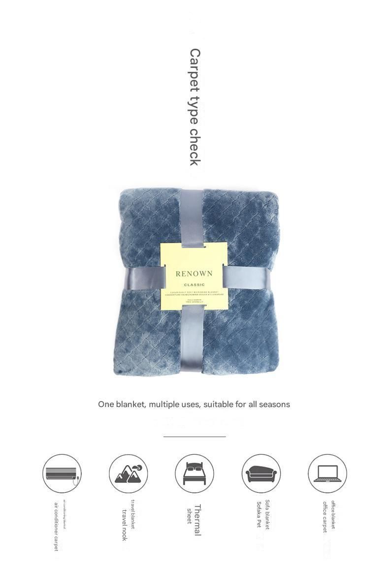 Green 150*200cm Flannel Fleece Blanket - Quilted Diamond Pattern, Soft & Warm Polyester Throw for Office Nap, Sofa, Travel & Bed Use