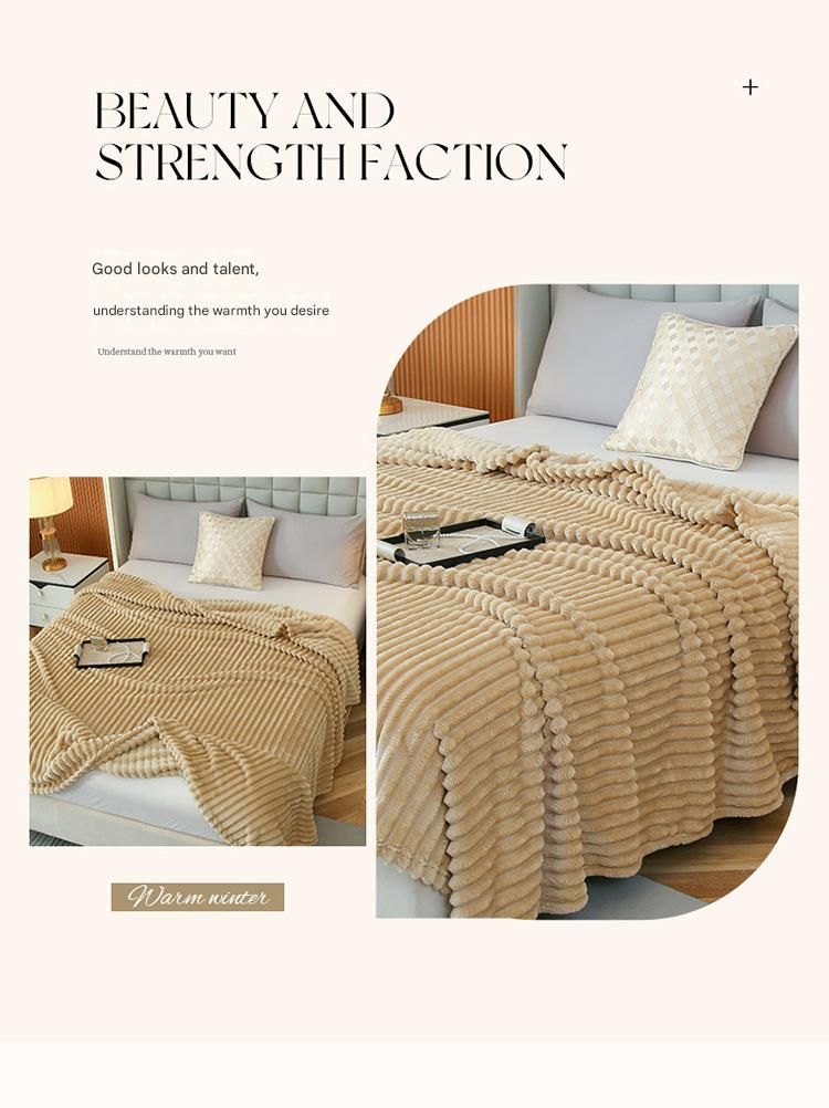 100*150cm Off-white Solid Colour Flannel Throw Blanket - Thick Double-Sided Fleece with Ribbed Texture - Soft throw blanket& Lightweight for Sofa, Bed, Office Nap, Air-Conditioned Rooms - Durable, Machine Washable, Non-Shedding