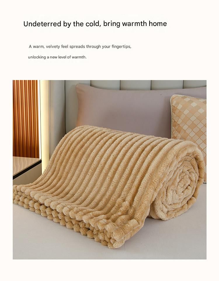 100*150cm Off-white Solid Colour Flannel Throw Blanket - Thick Double-Sided Fleece with Ribbed Texture - Soft throw blanket& Lightweight for Sofa, Bed, Office Nap, Air-Conditioned Rooms - Durable, Machine Washable, Non-Shedding