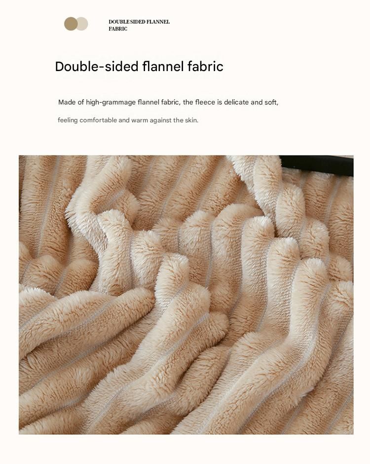 200*230cm Off-white Solid Colour Flannel Throw Blanket - Thick Double-Sided Fleece with Ribbed Texture - Soft throw blanket& Lightweight for Sofa, Bed, Office Nap, Air-Conditioned Rooms - Durable, Machine Washable, Non-Shedding