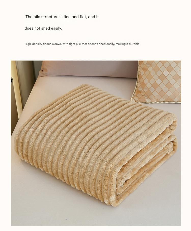 150*200cm Light Coffee Solid Colour Flannel Throw Blanket - Thick Double-Sided Fleece with Ribbed Texture - Soft throw blanket& Lightweight for Sofa, Bed, Office Nap, Air-Conditioned Rooms - Durable, Machine Washable, Non-Shedding