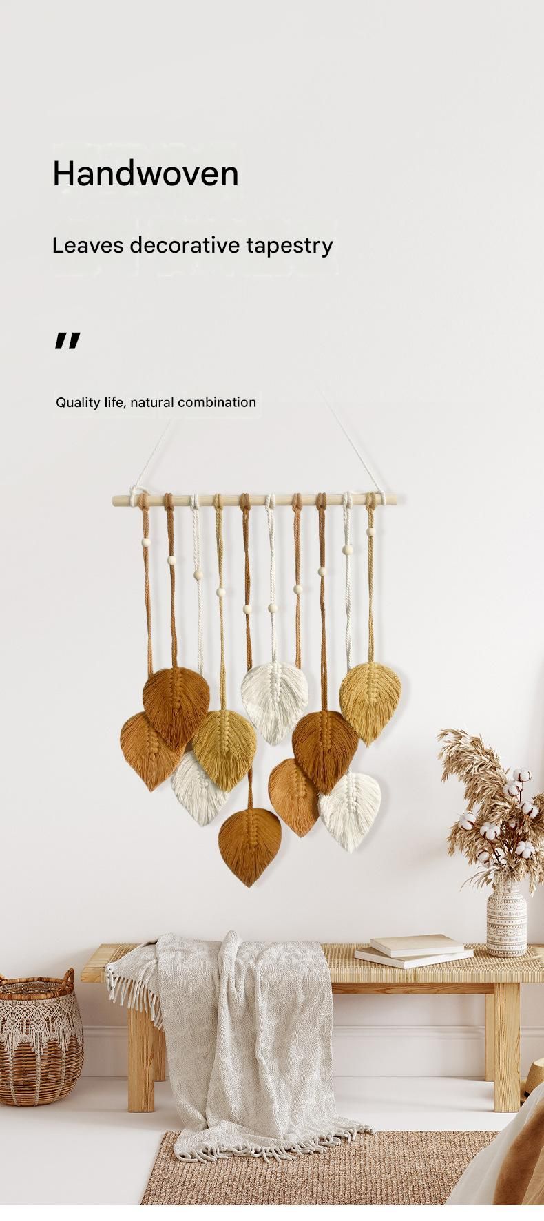 White 40*100cm Handmade Macrame Leaf Wall Hanging - Cotton Boho Tapestry, Machine Washable,  - Nordic Style Decor for Bedroom, Living Room, Nursery