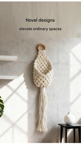 2-piece White Macrame Hanging Plant Holder - Cotton Rope Wall Basket, Bohemian Style Decor for Indoor Plants - Space Saving & Multi Scene Use