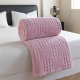 Pink 100*150cm Thickened Double-Sided Plush Waffle Weave Throw Blanket - Anti-Static Taffeta Velvet & Flannel Fleece - Warm, Soft, Non-Shedding Blanket for Winter, Sofa, Bed & Office