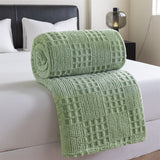 Green 180*200cm Thickened Double-Sided Plush Waffle Weave Throw Blanket - Anti-Static Taffeta Velvet & Flannel Fleece - Warm, Soft, Non-Shedding Blanket for Winter, Sofa, Bed & Office