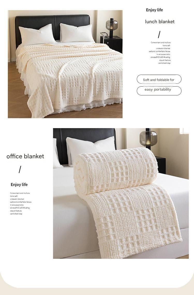 Blue-gray 180*200cm Thickened Double-Sided Plush Waffle Weave Throw Blanket - Anti-Static Taffeta Velvet & Flannel Fleece - Warm, Soft, Non-Shedding Blanket for Winter, Sofa, Bed & Office