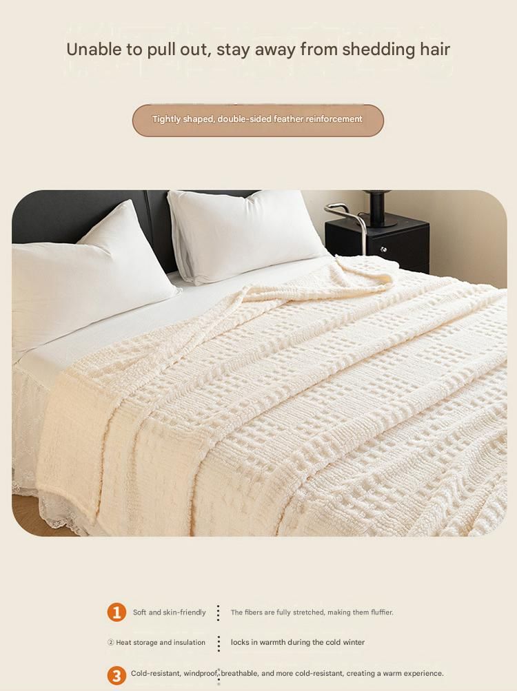 Beige 150*200cm Thickened Double-Sided Plush Waffle Weave Throw Blanket - Anti-Static Taffeta Velvet & Flannel Fleece - Warm, Soft, Non-Shedding Blanket for Winter, Sofa, Bed & Office