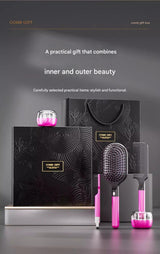 Black 5-Piece Gift Box Set Premium ABS Hair Care Gift Set with Cushion Paddle Brush, Detangling Comb, Cleaning Brush & Stand - Elegant Mother’s Day or Couple’s Gift for Daily Styling and Scalp Comfort