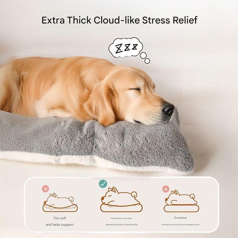 Grey Large Plush Dog Bed - Extra Thick Winter Warmth, Machine Washable & Non-Slip Pet Mat for Large Dogs (90cm)
