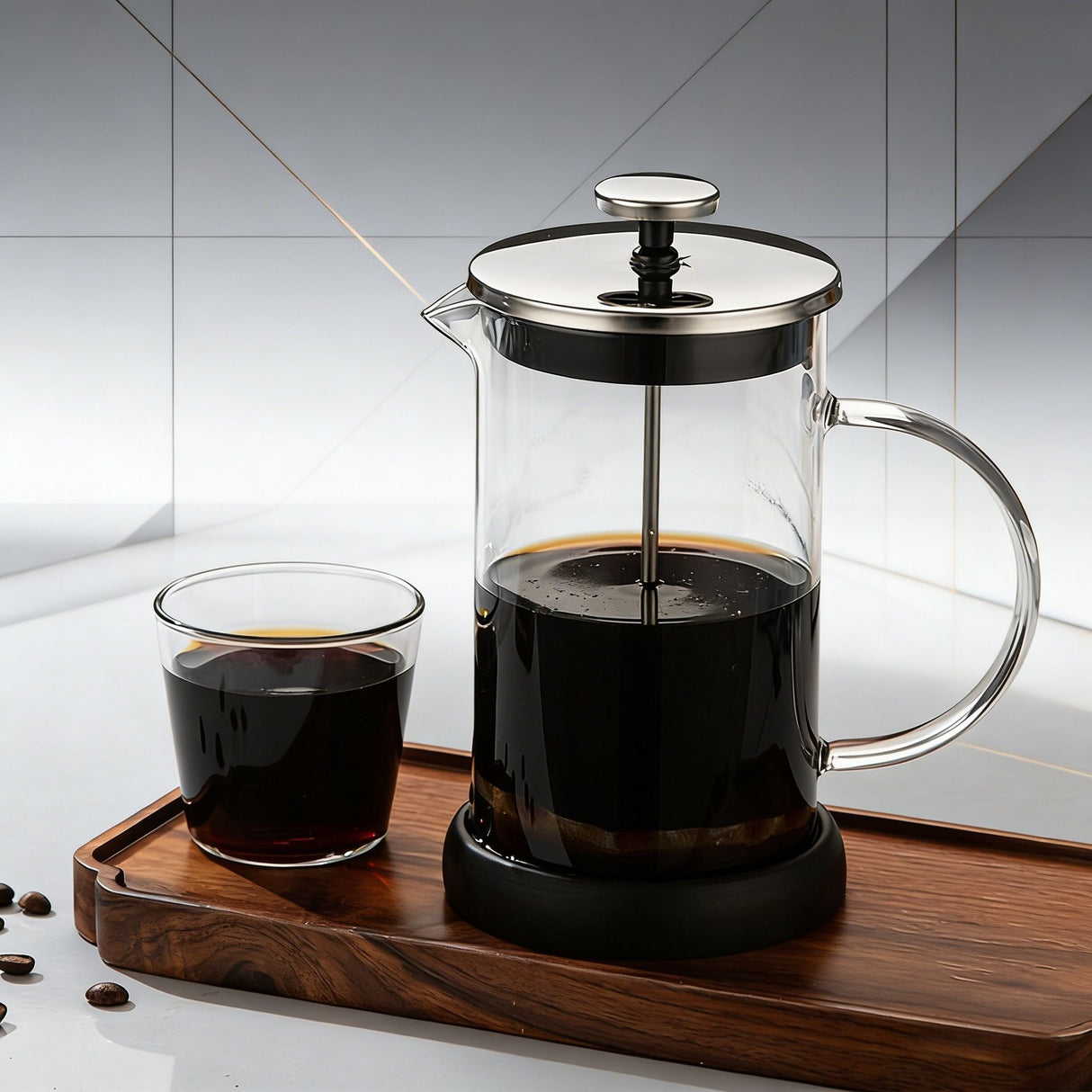 350ML Premium Dual-Layer Borosilicate Glass French Press Coffee Maker with 304 Stainless Steel Lid – High-Density 3D Filter Mesh Cafetiere, Manual Milk Frother and Tea Infuser Pot