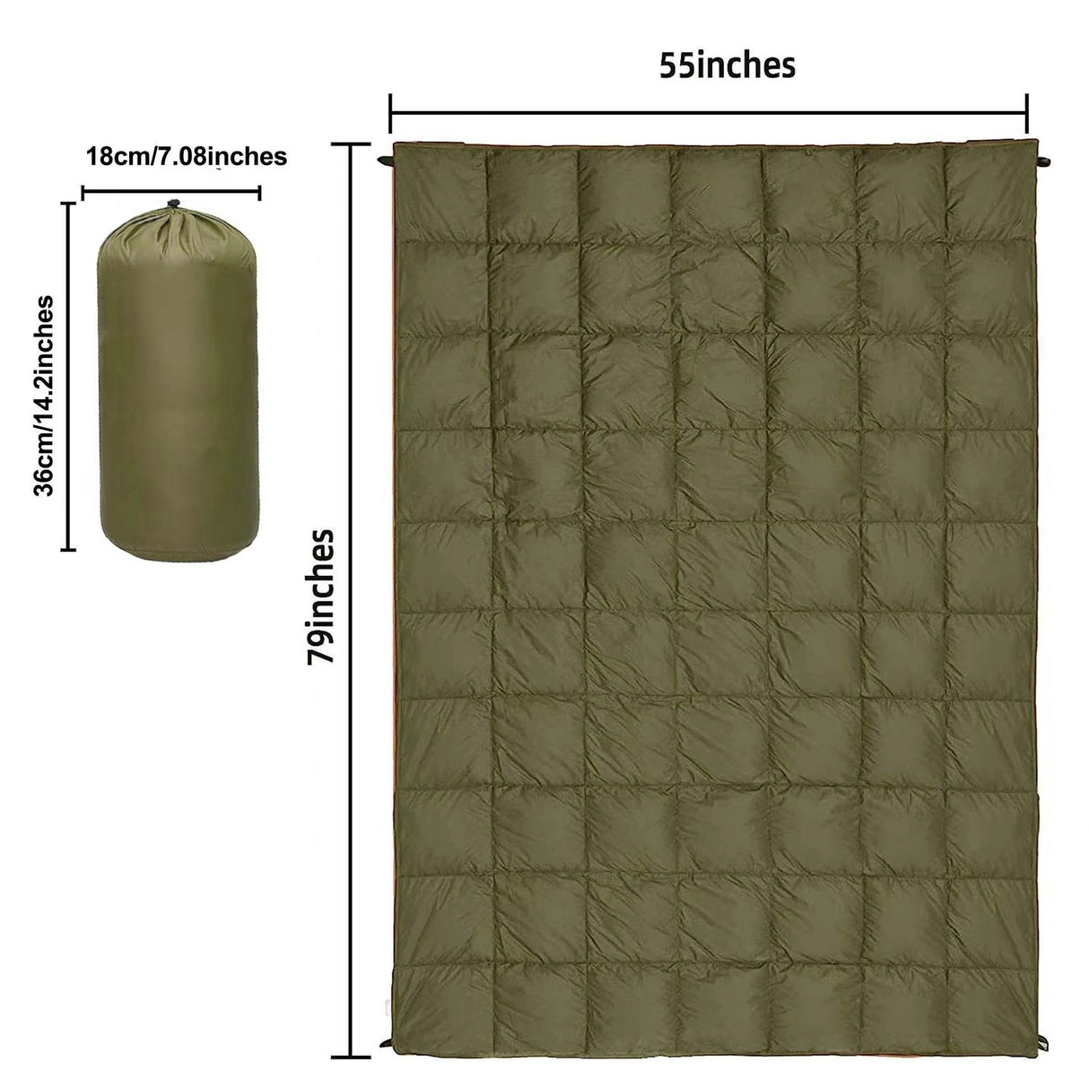 200x140cm Green Large Outdoor Camping Down Cotton Wearable Warmth Blanket, Quilted Poncho Shawl Throw with Storage Bag, Lightweight Warm Camping Quilt for Camping Travel Home Use