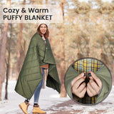 200x140cm Grey Large Outdoor Camping Down Cotton Wearable Warmth Blanket, Quilted Poncho Shawl Throw with Storage Bag, Lightweight Warm Camping Quilt for Camping Travel Home Use
