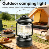2PCS Silver and Grey Vintage LED Outdoor Camping Lantern with Warm Ambient Light - 7 Lighting Modes, 24H Long Runtime, USB-C Rechargeable, Stepless Dimming and Hanging Tent Light