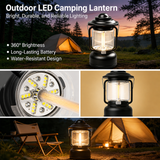 2PCS Silver and Grey Vintage LED Outdoor Camping Lantern with Warm Ambient Light - 7 Lighting Modes, 24H Long Runtime, USB-C Rechargeable, Stepless Dimming and Hanging Tent Light