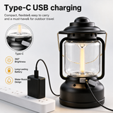 2PCS Silver and Grey Vintage LED Outdoor Camping Lantern with Warm Ambient Light - 7 Lighting Modes, 24H Long Runtime, USB-C Rechargeable, Stepless Dimming and Hanging Tent Light