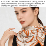 Luxury Orange Scarf Gift Set for Women - 70x70cm Belt Buckle Print Square Scarf with Elephant Comb, Stylish Neck Scarf & Hair Comb Set in Gift Box - Perfect Present for Birthday, Mother's Day, Anniversary