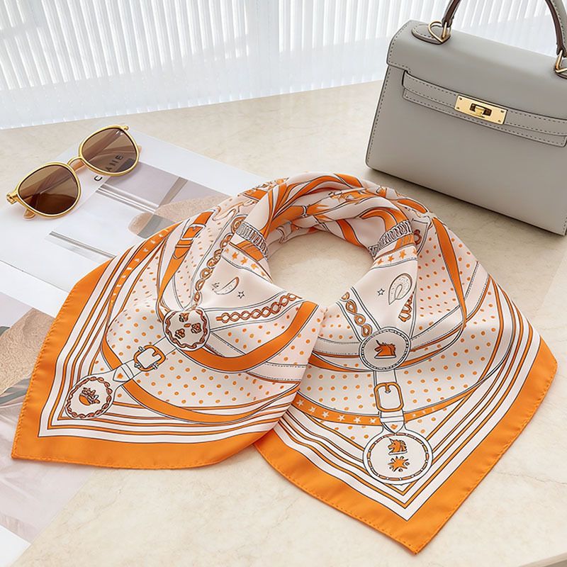 Luxury Orange Scarf Gift Set for Women - 70x70cm Belt Buckle Print Square Scarf with Elephant Comb, Stylish Neck Scarf & Hair Comb Set in Gift Box - Perfect Present for Birthday, Mother's Day, Anniversary