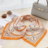 Luxury Orange Scarf Gift Set for Women - 70x70cm Belt Buckle Print Square Scarf with Elephant Comb, Stylish Neck Scarf & Hair Comb Set in Gift Box - Perfect Present for Birthday, Mother's Day, Anniversary