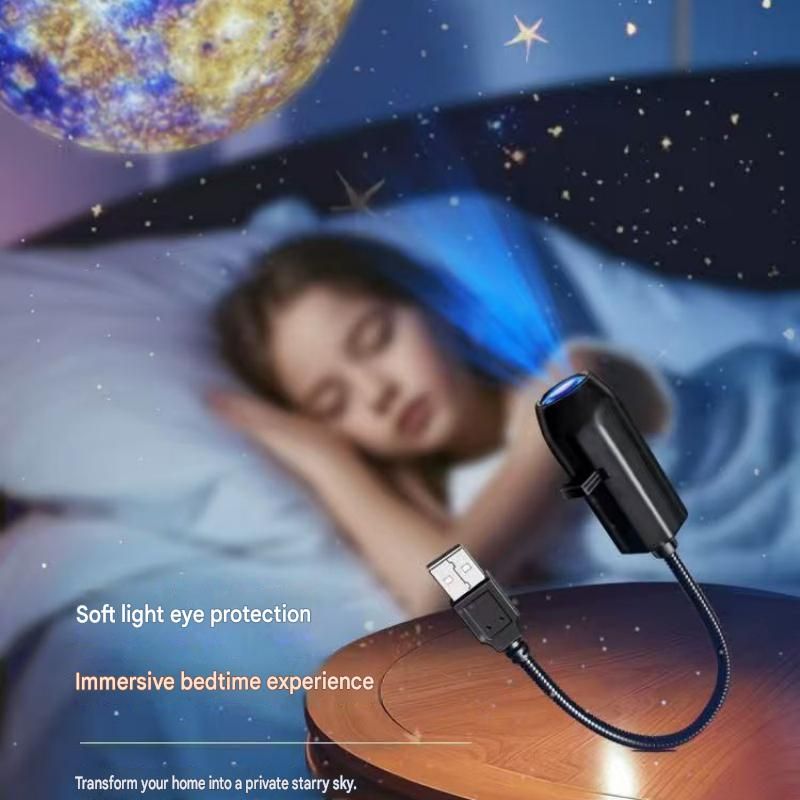 Black USB Starry Sky Projector Night Light –5-piece set Moon and Galaxy Edition Rotating LED Lamp, Bedroom Atmosphere Romantic Room Decor Projection Light