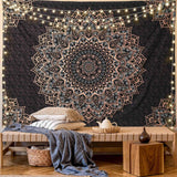 Pink Cat Ear Sunset Projection Lamp and  150x200cm Black Mandala Tapestry Combo - USB Powered ABS Mini Light withPolyester Wall Hanging for Bedroom, Living Room & Photography Ambiance