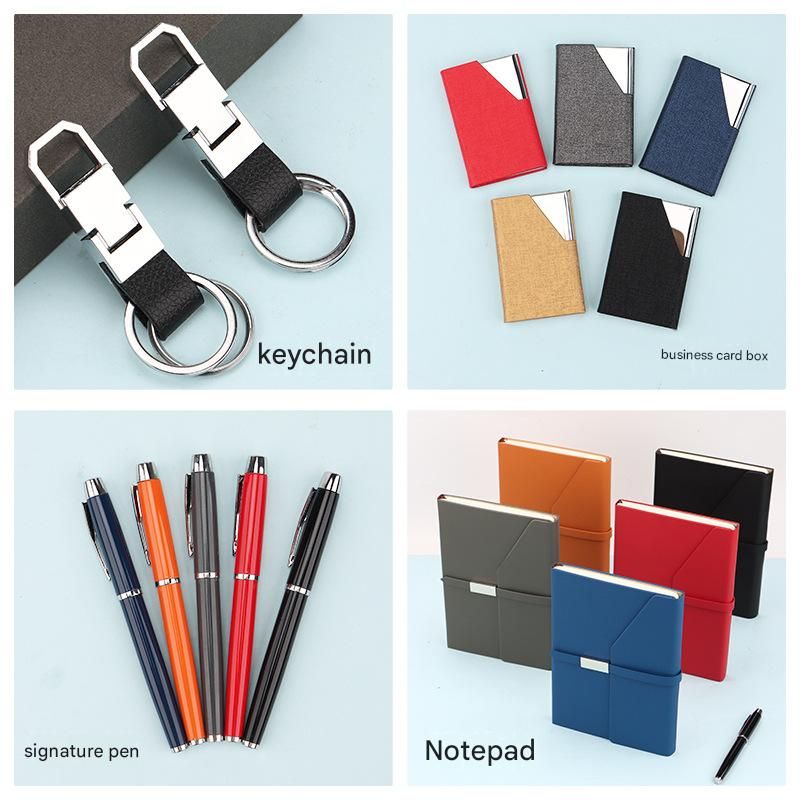 Orange Executive A5 Notebook Gift Set with Metal Pen, Business Card Holder and Keychain for Corporate Gifts, Client Appreciation and Office Professionals