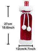 2 Pack (Red+Green) Christmas Velvet Wine Bottle Covers with Faux Fur Trim Reusable Wine Bottle Gift Bags for Holiday Table Decor and Christmas Party Decorations