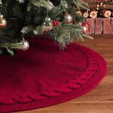 Knitted Christmas Tree Skirt 48 Inch Red Round Tree Base Cover with Cable Knit Border Soft Holiday Tree Skirt Rustic Christmas Decor for Home Fireplace Party Festive Gift Display