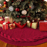 Knitted Christmas Tree Skirt 36 Inch Red Round Tree Base Cover with Cable Knit Border Soft Holiday Tree Skirt Rustic Christmas Decor for Home Fireplace Party Festive Gift Display