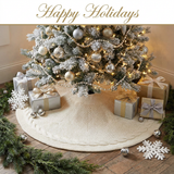 Knitted Christmas Tree Skirt 24 Inch White Round Tree Base Cover with Cable Knit Border Soft Holiday Tree Skirt Rustic Christmas Decor for Home Fireplace Party Festive Gift Display