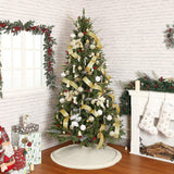 Knitted Christmas Tree Skirt 24 Inch White Round Tree Base Cover with Cable Knit Border Soft Holiday Tree Skirt Rustic Christmas Decor for Home Fireplace Party Festive Gift Display