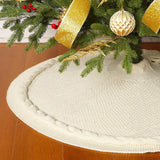 Knitted Christmas Tree Skirt 24 Inch White Round Tree Base Cover with Cable Knit Border Soft Holiday Tree Skirt Rustic Christmas Decor for Home Fireplace Party Festive Gift Display